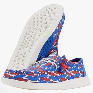 Hey Dudes Wally Fish Camo Slip On Shoes Red White Blue Mens Size 10